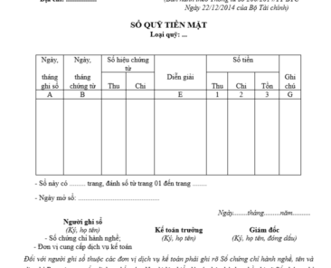 mẫu giấy sổ quỹ tiền mặt