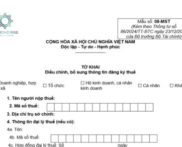 Mẫu 08-MST Tờ khai điều chỉnh, bổ sung thông tin đăng ký thuế TT86