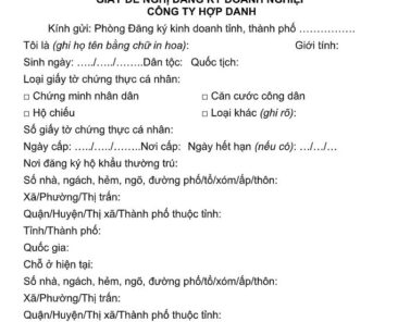 giấy đề nghị đăng ký công ty hợp danh