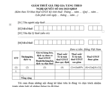 Mẫu số 01: Giảm thuế giá trị gia tăng theo Nghị quyết 101/2023/QH15
